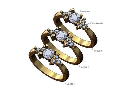 diamond 5mm stone cluster ring us sizes 6 7 8 wedding engagement jewelry gold silver printable jewellery fashion statement classic sterling 3d model jewel simple rings 3d print model - Mito3D