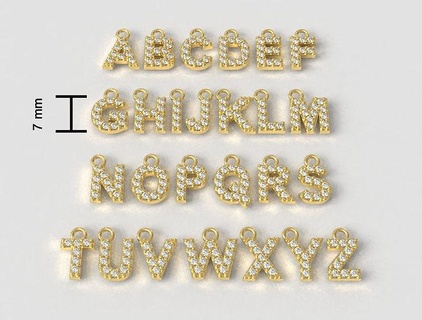 diamante alfabeto 7mm lettera pendente font tipografo oro gioielleria testo iniziale argento paulorani ciondoli 3d print model - Mito3D