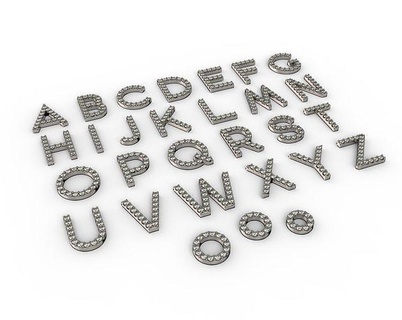 diamante alfabeto lettere collezione 2 lettera argento oro gioielleria font linguaggio stampabile orecchini pendente collana pietre spianare fascino parole 3d print model - Mito3D