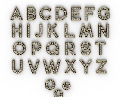 Diamant Alphabet Briefe Sammlung Brief Silber Gold Schmuck Schriftart Sprache druckbar Anhänger Ohrringe Halskette Steine pflastern faden Charme 3d print model - Mito3D