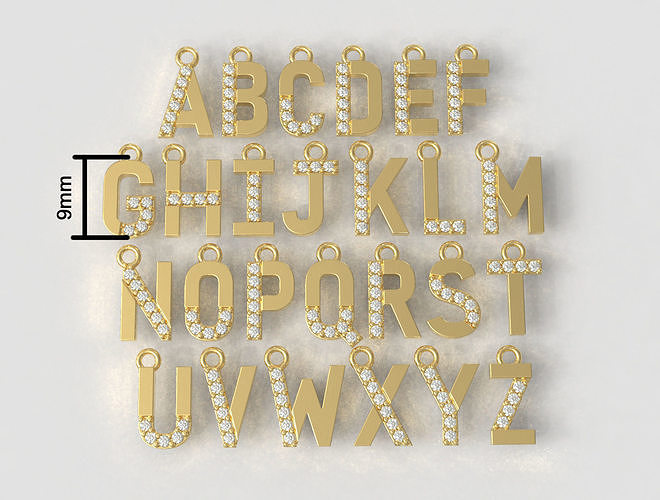diamante alfabeto colgante pendiente 9mm paulorani moda Moda moderno plata letra fuente anillo inicial joyería joya oro colgantes 3D print model - Mito3D