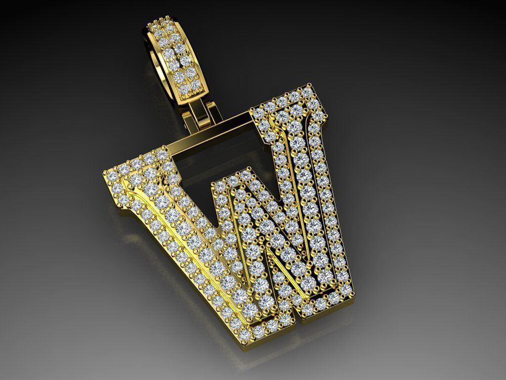 diamond alphabet pendant letter w gems diamonds jewelry fashion pendants gold luxury women men shine beauty printable elegant pretty accessories personal romance 3D print model - Mito3D