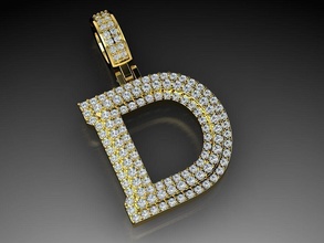 diamante alfabeto pingente carta d joias diamantes joalheria moda pingentes ouro luxo mulheres homens brilho beleza imprimível elegante bonita acessórios pessoal romance 3d print model - Mito3D
