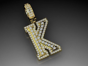 diamond alphabet pendant letter k gems diamonds jewelry fashion pendants gold luxury women men shine beauty printable elegant pretty accessories personal romance 3d print model - Mito3D