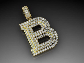 diamond alphabet pendant letter b gems diamonds jewelry fashion pendants gold luxury women men shine beauty printable elegant pretty accessories personal romance 3d print model - Mito3D