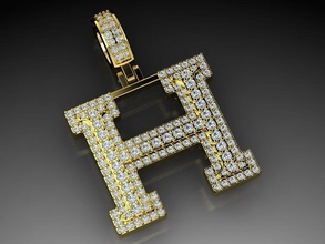 diamond alphabet pendant letter h gems diamonds jewelry fashion pendants gold luxury women men shine beauty printable elegant pretty accessories personal romance 3d print model - Mito3D