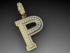 diamante alfabeto pendente lettera p gemme diamanti gioielleria moda ciondoli oro lusso donne uomini splendere bellezza stampabile elegante bella accessori personale romanza 3d print model - Mito3D