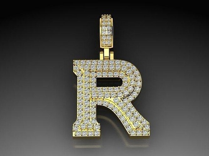 diamond alphabet pendant letter r gems diamonds jewelry fashion pendants gold luxury women men shine beauty printable elegant pretty accessories personal romance 3d print model - Mito3D