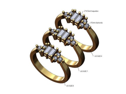 Diamant Essstäbchen Cluster Ring us Größen 6 7 8 Stangenbrot Hochzeit Engagement Schmuck Gold Silber druckbar Mode Aussage klassisch Sterling 3d Modell einfach Ringe 3d print model - Mito3D