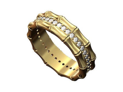 diamante bambu enfeite anel us Tamanho 6 7 8 padronizar moda joalheria imprimível ouro prata jóias esterlina luxo moderno banda gucci Casamento noivado argolas 3d print model - Mito3D