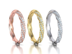 diamante anel de banda em espiral design correspondência do projeto anéis exclusivo casamento diamantes eua o canadá a europa méxico israel jóias printable brilhantes aniversário 14k ouro onda 3d print model - Mito3D