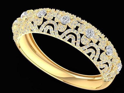 diamond bangle 2190 jewelry fashion accessories gold woman women unisex new design bracelets 3d print model - Mito3D