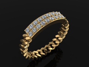 diamond bar cuban link chain ring size 4 jewelry band frame style fashion trend unisex women men rings 3d print model - Mito3D