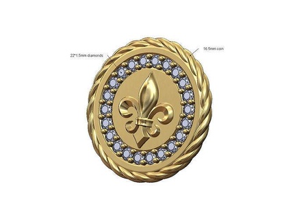 diamante trançado fio lírio moeda imprimível flor heráldico lys lis real pingente charme joalheria ouro prata jóias 3d modelo 3d print model - Mito3D