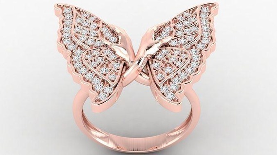 diamant papillon bague bijoux mariage brillant gemme mode beauté imprimable engagement bijou précieux fabuleux éclat or anneaux 3d print model - Mito3D