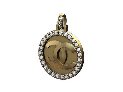 diamond chanel logo pendant jewelry printable sign gold silver ornament jewellery fashion luxury accessories symbol necklace sterling swag bling pendants 3d print model - Mito3D