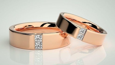 diamante Pareja banda anillo 3dm stl Boda compromiso joyería imprimible joya oro anillos novia novio 3d print model - Mito3D