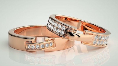 diamante pareja banda anillo 3dm stl boda compromiso joyería imprimible joya oro novia novio anillos platino bandas 3d print model - Mito3D