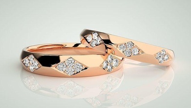 diamante pareja banda anillo 3dm stl boda compromiso joyería imprimible joya oro anillos novia novio platino bandas 3d print model - Mito3D
