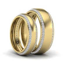 diamante Pareja banda anillo 3dm stl Boda compromiso joyería imprimible joya oro anillos novia novio platino bandas matrimonio silueta contorno 3d print model - Mito3D