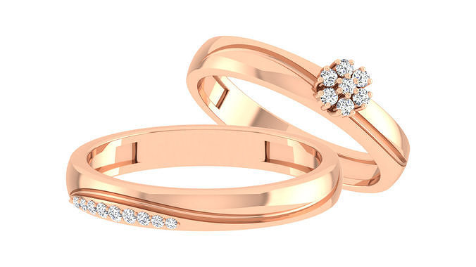 diamante Pareja banda anillo 3dm stl detalle joyería joya oro lujo Boda novia novio anillos compromiso platino plata bandas imprimible 3D print model - Mito3D