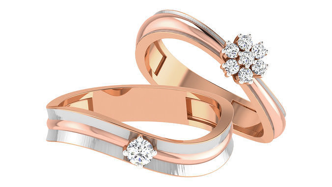 diamante coppia gruppo musicale squillare 3dm stl render dettaglio gioielleria oro lusso nozze sposa sposo anelli Fidanzamento platino argento bande stampabile 3D print model - Mito3D