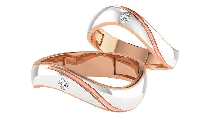 Diamant Paar Band Ring 3dm stl Detail Schmuck Gold Luxus Hochzeit Braut Bräutigam Ringe Engagement Platin Silber Bands druckbar 3D print model - Mito3D