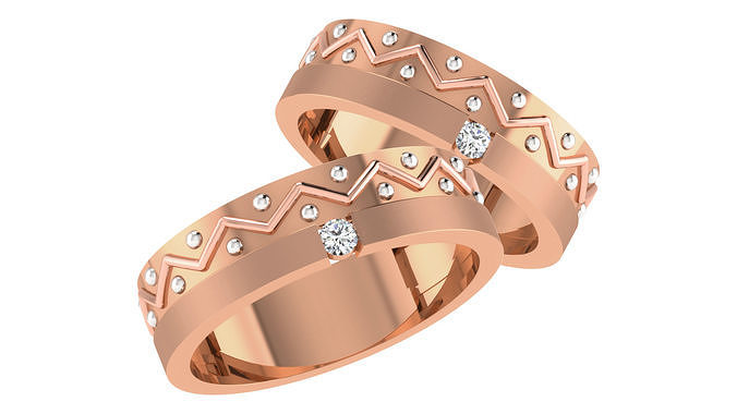 Diamant Paar Band Ring 3dm stl Detail Schmuck Gold Luxus Hochzeit Braut Bräutigam Ringe Engagement Platin Silber Bands druckbar 3D print model - Mito3D