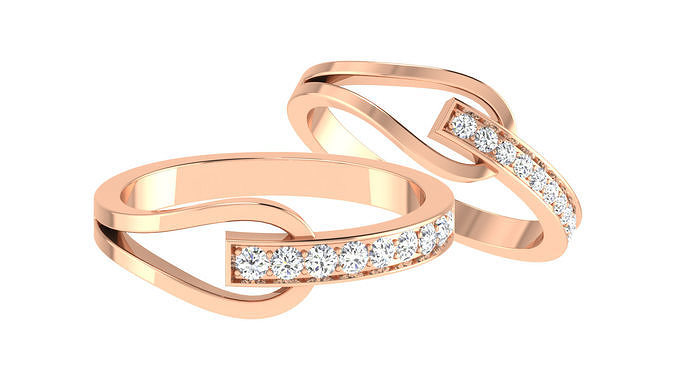 diamante coppia gruppo musicale squillare 3dm stl render dettaglio gioielleria oro lusso nozze sposa sposo anelli Fidanzamento platino argento bande stampabile 3D print model - Mito3D
