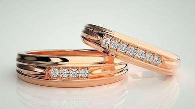 elmas çift grup yüzük 3dm stl vermek düğün nişan mücevher yazdırılabilir altın takı gelin damat yüzükler platin bantlar solitaire dimond 3d print model - Mito3D