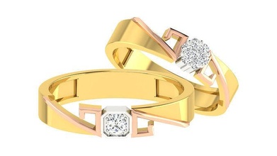 diamante casal banda anel Casamento noivado jóias imprimível jóia ouro joalheria noiva noivo gema argolas platina bandas casamento silhueta contorno 3d print model - Mito3D