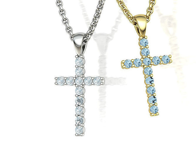 diamond cross necklace 2mm stones 3dmodel small jewelry delicate pendant carat sapphire emerald ruby classic usa canada europe italy necklaces brilliant cad 3D print model - Mito3D