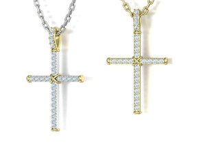 diamond cross necklace two-tone classic pendant 3dmodel two tone jewlry brilliant printabel uk usa canada europe united states jewelry delicate necklaces cad 3d print model - Mito3D