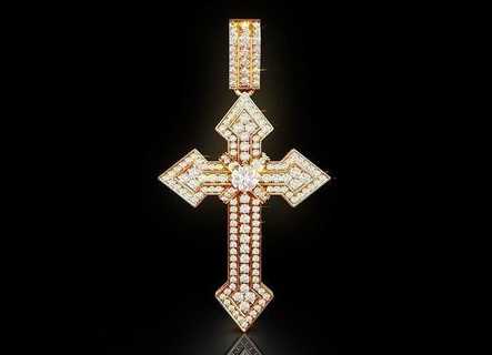 Diamant Kreuz Anhänger Juwel Schmuck Gold Silber Platin druckbar Halskette Religion Jesus 3d print model - Mito3D