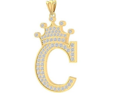 diamond crown c letter pendant 3103 jewelry fashion accessories gold new design pendants 3d print model - Mito3D
