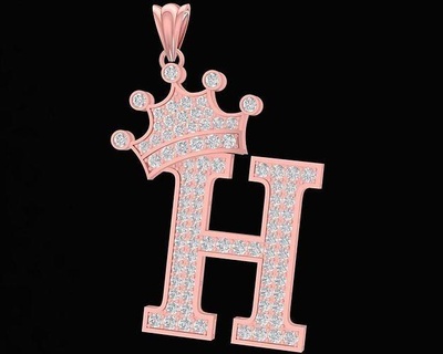 diamond crown h letter pendant 3108 jewelry fashion accessories gold new design fengshui pendants 3d print model - Mito3D