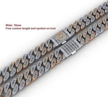 Diamant kubanisch Kette 18mm Diamanten Verknüpfung Armband Chian voll HipHop Stil Rap Schmuck Armbänder 3d print model - Mito3D