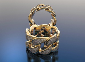 diamante cubano cadena anillo moda lujo elegante joyería joya plata oro brillante 14k imprimible canalla libra esterlina belleza anillos 3d print model - Mito3D