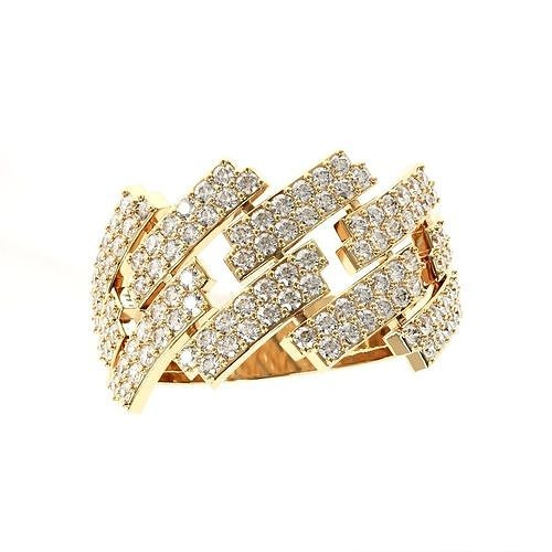 diamond cuban link band ring -3 jewelry fashion girl bulgari 3dprint 3dfile free bvlgari rings silver precious printable jewel gold wedding luxury gem lighting solitaire 3D print model - Mito3D