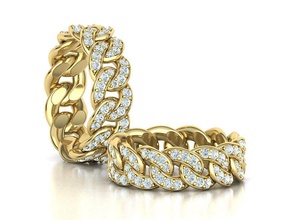diamant cubain lien chaîne bague empilable 7us 6us tailles bijoux anneaux luxe bande mode 3d print model - Mito3D