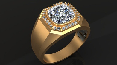 diamond cushion gold signet man ring jewelry jewellery men printable engagement wedding fashion people human jewel brilliant rings 3d print model - Mito3D