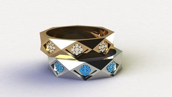 Diamant Facette Ring Schmuck Gold druckbar Silber Juwel Hochzeit Engagement Platin engagem Mode cad Ringe 3d print model - Mito3D