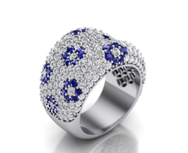diamond fashion ring blue sapphires jewelry paveset diamonds sapphire printablering brilliant gold 3dring bluesapphire printable usa canada israel europe silver rings 3d print model - Mito3D