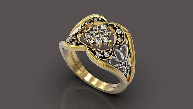 diamante filigrana anillo joyería joya oro plata Boda Pareja Moda libra esterlina compromiso imprimible Roca lujo precioso floral ropa diaria fiesta anillos 3D print model - Mito3D