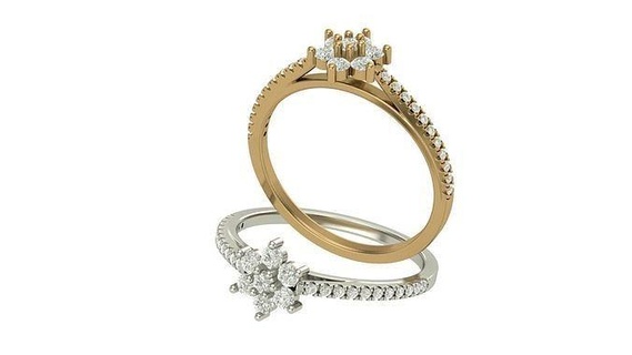Diamant Blumen Ring 2 mm 1 Steine Größen Schmuck Gold druckbar Ringe Hochzeit Engagement Juwel brillant Mode cad Platin Schönheit 3d print model - Mito3D