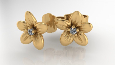 diamante de la flor por medio del oído joyería el romance amor oro precioso lujo aretes 3d print model - Mito3D