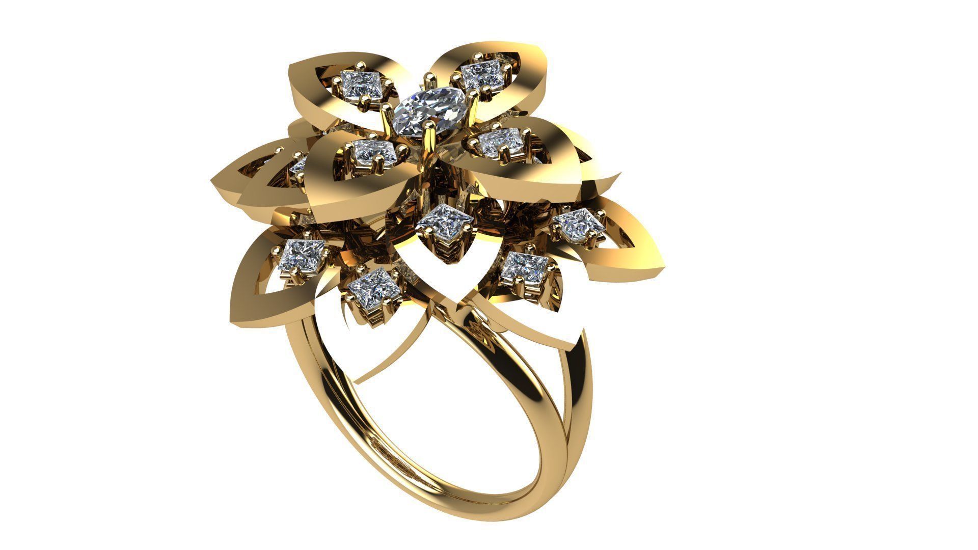 diamond flower ring jewellery jewel engagement wedding jewelry rings printable gem brilliant fashion gold 3dmodel 3ddesign 3dprint 3D print model - Mito3D