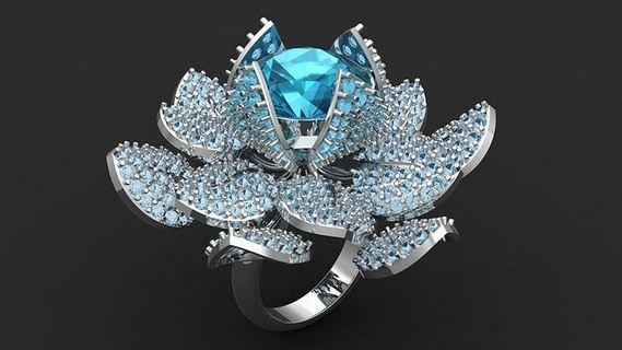 Diamant Blume Ring Schmuck Gold Platin Silber Luxus wertvoll Juwel druckbar Hochzeit Ringe Engagement Blumenring Sterling Design 3d print model - Mito3D