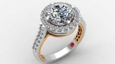 diamant Halo engagement or rubis bague bijoux brillant ct mariage mode fleur style femme fille luxe ornement imprimable gemme 3d print model - Mito3D