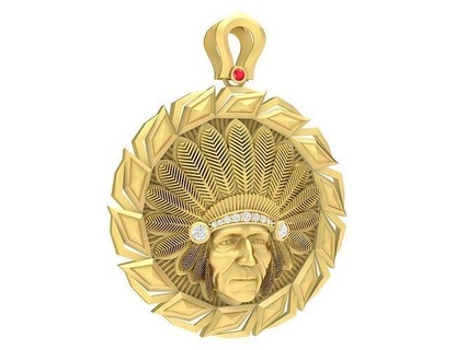 diamond head native american chief pendant 3611 jewelry fashion accessories gold man men new design pendants 3d print model - Mito3D
